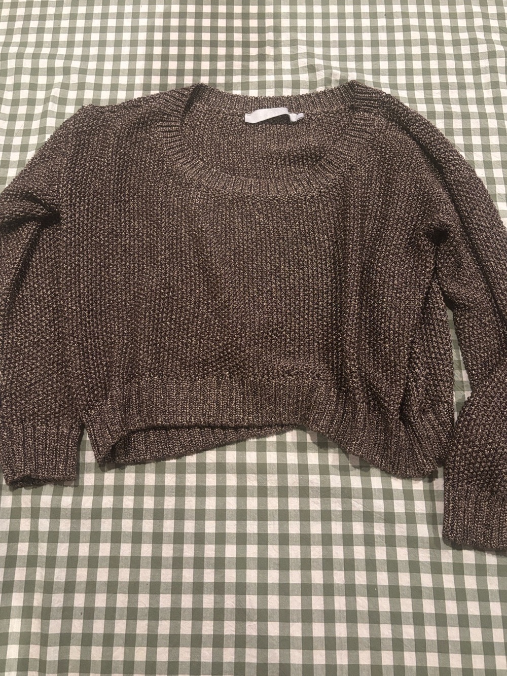Cropped Crewneck Knit Sweater in Deep Brown